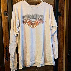 Harley-Davidson White and Orange Graphic Long Sleeve Tee